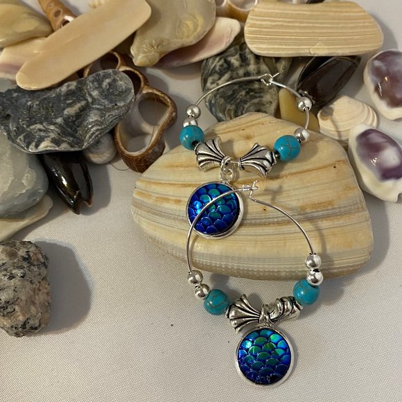 Handmade Mermaid Scale Hoops Lt. Blue, Dk Blue, Gold Scale Take your pick. - Picture 4 of 10
